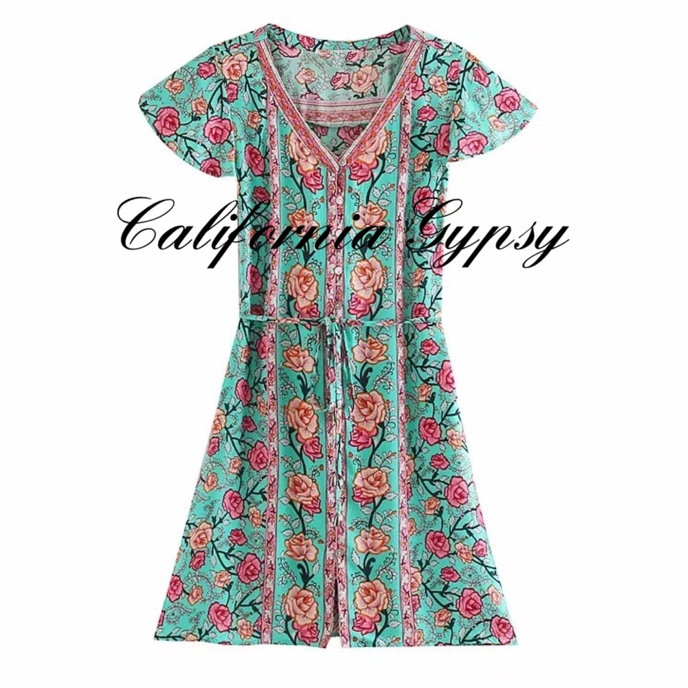 Boho Gypsy Rose Floral Mini Dress - Picture 8 of 11